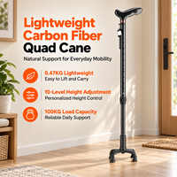 Canne de marche ultra-légère et durable en fibre de carbone, poids net de 0,47 kg, avec réglage à 10 niveaux, capacité de 100 kg et base antidérapante à quatre points