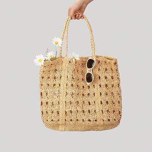 2023 Spring Summer Women's Open <b>Top</b> Hand Woven Straw Bag New Hollowed Out Seaside Holiday Beach Tote Vegetable Basket Closure - Product Image 1
