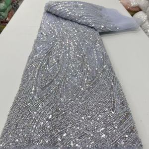 Luxe vert couleur Net dentelle tissu de haute qualité africain <span class=keywords><strong>suisse</strong></span> Voile broderie paillettes maille tissu pour soirée robe de mariée - Product Image 4