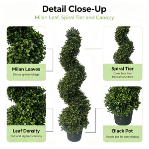 Plante artificielle en pot de 90 cm, type Milan Leaf Double Ball Topiary Bonsai, fausse verdure pour la décoration de la porte d'entrée, du hall d'entrée et du salon - Product Image 2