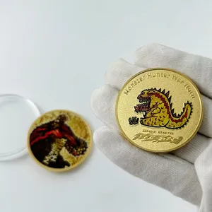 2024メタルクラフト45mmモンスターハンターコイン亜鉛合金ソフトエナメル恐竜チャレンジコイン無料デザイン
