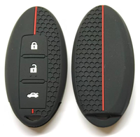 Funda Protectora de Silicona Antideslizante con Diseño de Panal de Abeja y Línea Roja para Llave Inteligente Nissan de 2/3/4 Botones Ovalada