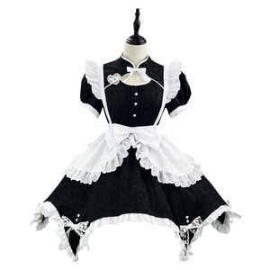 Black And White Jacquard Chinese Maid Lolita Dress Plus Size Cosplay Costume For Anime Role Playing - Product Image 4
