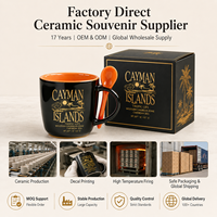 Mug en céramique souvenir touristique style Îles Cayman (Royaume-Uni) avec cuillère, personnalisable, OEM, ODM, vente en gros