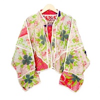Veste matelassée indienne respirante 100% coton, imprimée à la main, écologique, style vintage Kantha patchwork, col mandarin, pour femme, automne