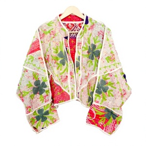Veste matelassée indienne respirante 100% coton, imprimée à la main, écologique, style vintage Kantha patchwork, col mandarin, pour femme, automne - Product Image 1