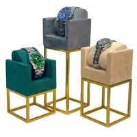 Présentoir de montres en velours, étagère de rangement de table, présentoir d'emballage gris avancé