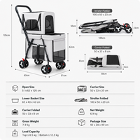Carrito de Paseo para Mascotas de Dos Niveles, Desmontable, Plegable, Ligero y Duradero, con Malla Transpirable, Freno Trasero y 4 Ruedas Grandes