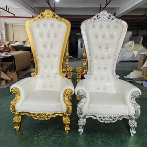 Chaises de trône royales de mariage à dossier haut avec garniture argentée bon marché à vendre - Product Image 2