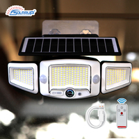 Lampu Sorot LED Tenaga Surya Solarup 3 Kepala dengan Sensor Gerak Remote, Tahan Air IP65, Baterai Isi Ulang, untuk Taman dan Dinding Luar Ruangan