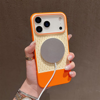 Coque de téléphone magnétique givrée couleur unie motif nid d'abeille pour iPhone 18 17 16 15 14 Pro Max, avec dos en PC mat respirant effet néon arc-en-ciel