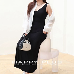 Vestido Largo con Cuello en V Happy Plus, Negro, Talla Grande, Cintura Ajustada, Vestido de Noche para Mujer, Color Sólido, Estilo Simple y Elegante - Product Image 5