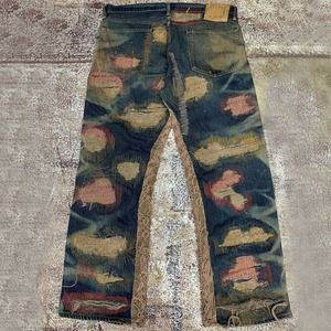 Jeans bootcut pour homme de qualité supérieure, style streetwear, effet délavé et vieilli, avec patchwork et motif 3D pour l'hiver 2025 - Product Image 2