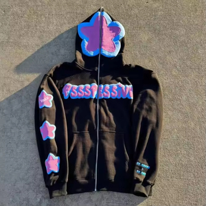 Custom Y2K Puff Print <strong>Hoodie</strong> 500 GSM 3D Foam Fleece Full Zip Oversized <strong>Purple</strong> Streetwear for <strong>Men</strong> - Product Image 4