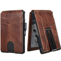 Portefeuille fin en aluminium et cuir avec blocage RFID pour hommes, capacité de 5 cartes, design multifonctionnel, gravure au laser UV