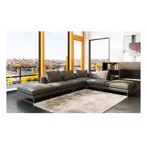 Atacado barato 3 sofá lugares-Sofá de canto italiano de couro, sofá de canto moderno com design preto em forma de l