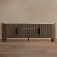 Console multimédia Astor en bois de chêne massif, plateau en marbre, style moderne et antique, meuble TV pour salon et chambre