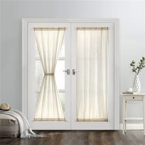 Rideaux de <span class=keywords><strong>porte</strong></span> XinLan en polyester beige semi-transparents avec attache, filtrant la lumière, <span class=keywords><strong>pour</strong></span> portes vitrées modernes - Product Image 2
