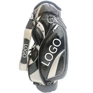 Изготовленным на заказ логосом из PU искусственного материала (PU) серого и черного цветов из водонепроницаемого материала для игры в гольф сумка-мешок кожаная сумка для гольфа может держать 14 клюшки для гольфа
