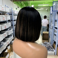 Perruque Bob Droite en Cheveux Humains avec Frange, Perruque Bob Lace Front 13x4, Cheveux Vierges Alignés, Mèches, Vente en Gros pour Revendeurs
