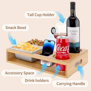 Accueil Salon Boîte à collation en bois Caddy Tray Organizer Sofa Couch Bar avec distributeur de boissons Porte-gobelets - Product Image 4