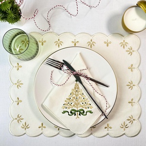 Handmade Custom Size Organic <b>Linen</b> Placemat Scallop Embroidered Wedding <b>Table</b> <b>Cloth</b> Napkin Canvas Cotton <b>Linen</b> - Product Image 1