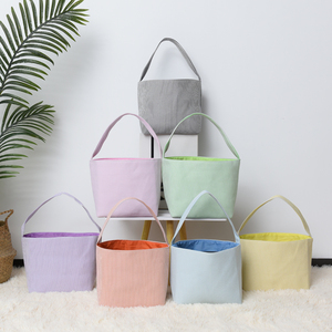 Sac fourre-tout en toile en gros, paniers décoratifs de Pâques, seau de chasse aux œufs pour enfants, panier de Pâques en tissu monogramme en seersucker pour adolescents - Product Image 1