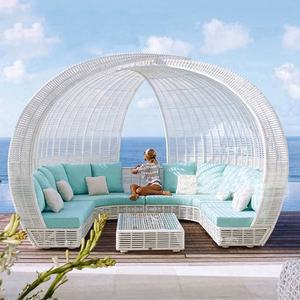 Walden <strong>Outdoor</strong> Furniture Round <strong>Daybed</strong> <strong>with</strong> <strong>Canopy</strong> Patio Rattan Resin Wicker Round Sun Bed Rope Round Lounger Metal Frame Style - Product Image 2