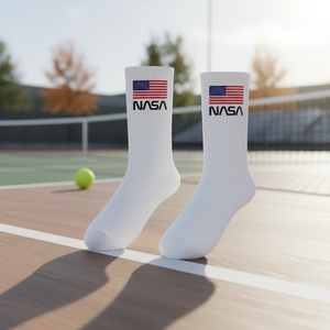 NASA Customizable Logo Printed <b>White</b> Tennis <b>Socks</b> for <b>Men</b> Women Embroidered Classic Style Anti-Bacterial Digital for Autumn - Product Image 3