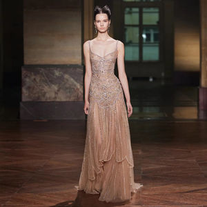 فستان سهرة جانسمبر LSZ552 بلون الشمبانيا، فستان حورية البحر المزين بالخرز، ثوب حفلات رسمي مرصع بالترتر - Product Image 1