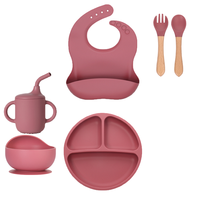 Ensemble d'alimentation pour bébé au design mignon, bol et plateau en silicone de qualité alimentaire avec ventouse, couverts pour enfants durables et non toxiques, emballés dans une boîte