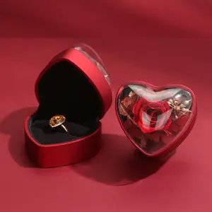 Kotak kemasan perhiasan cincin bunga berbentuk hati grosir kotak hadiah liontin mawar