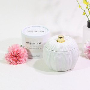 Bocaux à bougies en céramique de luxe en forme de <span class=keywords><strong>citrouille</strong></span>, avec glaçure <span class=keywords><strong>citrouille</strong></span> et détails blancs et dorés, pour la décoration intérieure - Product Image 5