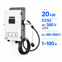Chargeur mural CCS2 DC 20 kW, chargeur rapide compact, OCPP 1.6J, écran LCD, IP54, station de charge pour bureau, parking, domicile, 200-1000 V