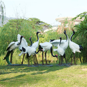 ประติมากรรมนกกระเรียนขาวประดิษฐ์ นกกระเรียนหงอนแดง สำหรับตกแต่งสวนกลางแจ้ง บ่อน้ำ และจัดสวน - Product Image 3