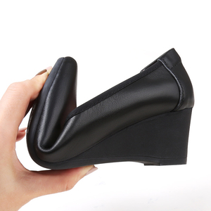 Scarpe da Lavoro in Vera Pelle per <span class=keywords><strong>Donna</strong></span>, Primaverili, Nere, con Suola Morbida, Tacco a Zeppa, Punta Affusolata, Chiusura Slip-on, 5-8cm, Professionali - Product Image 6