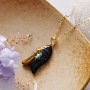 Collier pendentif en forme de poisson, améthyste, œil de tigre, quartz rose, plaqué or 18 carats, serti clos, bijoux en alliage de zinc, cadeau - Product Image 2