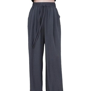 Women's Ice Silk Wide Leg Pants Black Grey Loose Fit Breathable Casual Pants Summer Style Floor Length - Product Image 4