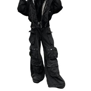 2025 American Heavy Industry Multi Pocket Splicing Niche Design Workwear <b>Jeans</b> Women's Versatile Casual <b>Flared</b> Pants - Product Image 4