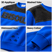 Sweat-shirt surdimensionné personnalisé pour homme, col rond, en tissu épais, avec appliqué 3D, rivets, effet vieilli et découpes, style vintage