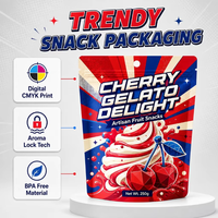 Sachet Doypack personnalisé imprimé numériquement, finition mate, 250g, pour emballage alimentaire de cerises, gelato, fruits, bonbons