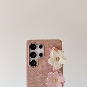 Litchi cuero suave al tacto estuche rígido para Samsung Galaxy S25 Edge <span class=keywords><strong>S22</strong></span> S23 S24 <span class=keywords><strong>Ultra</strong></span> S24FE 3D flores correa de muñeca pulsera cubierta - Product Image 3