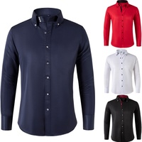 Chemise décontractée de luxe légère pour homme à manches longues, col pointu, couleur unie, avec boutons en cristal perlé, taille européenne transfrontalière
