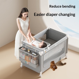 Foldable Baby Crib with Rocking Cradle and Diaper Changing <b>Table</b>, <b>Portable</b> Convertible Design for Newborns 0-36 Months - Product Image 3