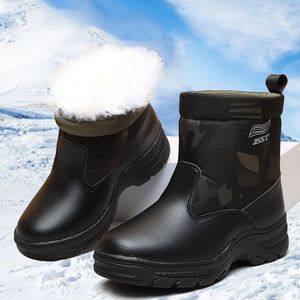 3551 Snow <b>Boots</b> Men <b>Black</b> Fleece Lined Warm Thickened Sheepskin Winter <b>Work</b> <b>Boots</b> Injection Sole - Product Image 2