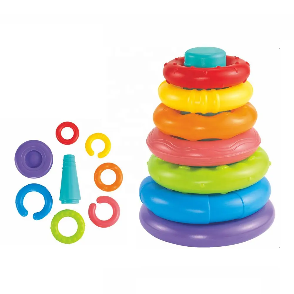 Anneaux empilables souples à reconnaissance de couleur pour bébé, tour à serrer, jeu de cercle d'emboîtement, anneaux arc-en-ciel, jouet à empiler pour tout-petits, 8 pièces