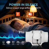 Ventilateur de gaine en ligne à flux mixte en plastique blanc, léger, silencieux, haute efficacité, ignifuge, ABS, 4, 6, 8 pouces, 45W, 2600 tr/min