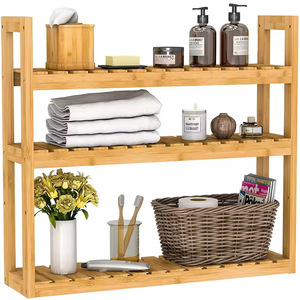 Étagère de salle de bain en bambou à 3 niveaux, porte-serviettes mural, organisateur de rangement, design minimaliste - Product Image 1