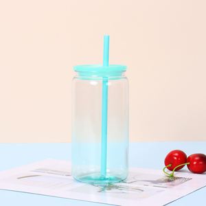 New Arrival Gradient 16oz Double Wall <b>Plastic</b> Mason Jar Cup with Straw for Juice Bar Smoothie Shop - Product Image 1