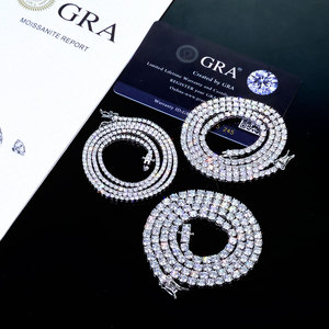 Collar de tenis de moissanita con cadena de eslabones geométricos engastados en bisel, estilo hip-hop, chapado en oro de 18 quilates sobre plata de ley, personalizable, de lujo - Product Image 1